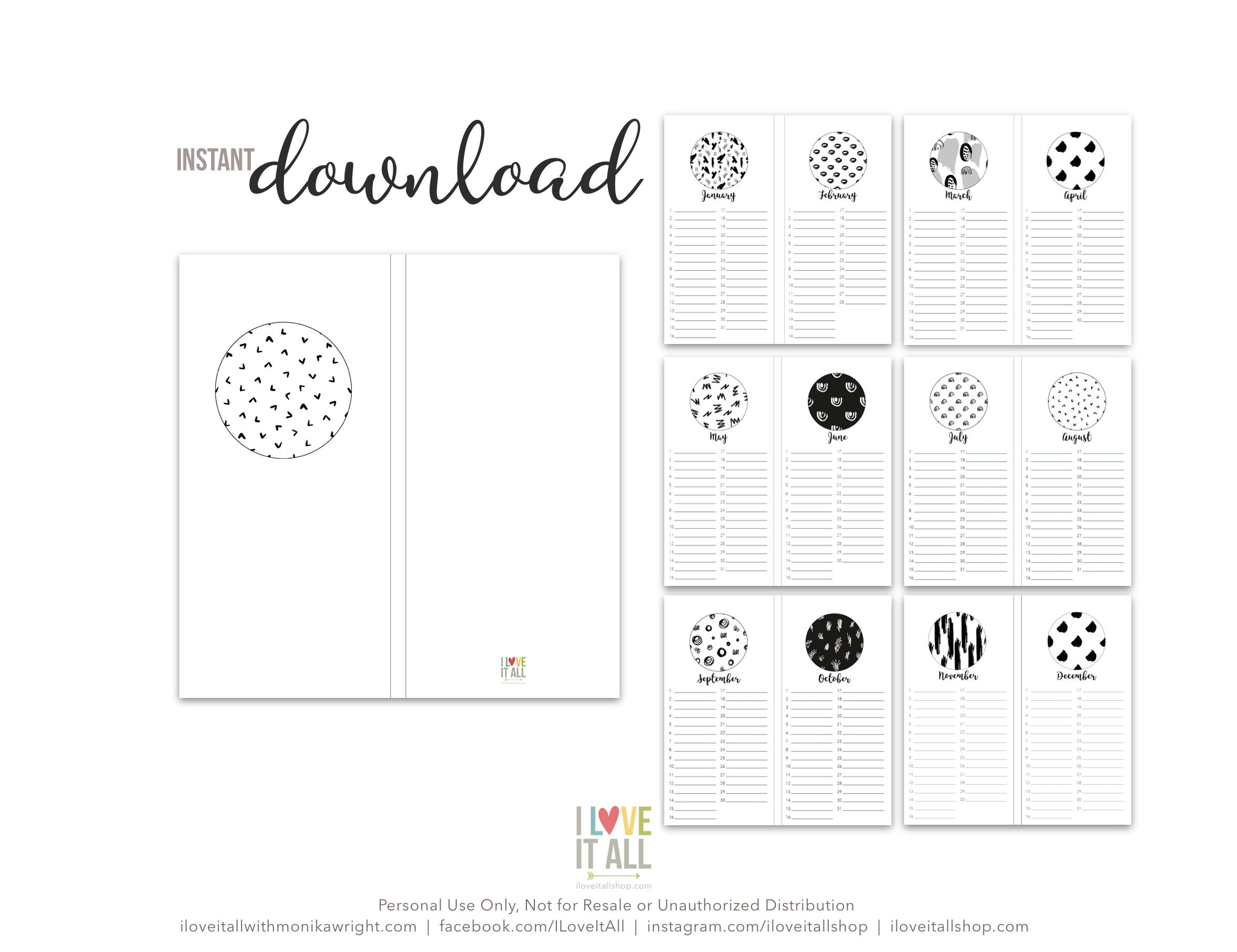 perpetual calendar printable minimalist calendar mood tracker monthly perpetual calendar