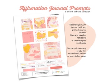Affirmation Journal Prompts | 21 Piece Collection, Self Care Cards, Mindfulness Ephemera, Self Love, Motivational Exercises, Mantra Mindset