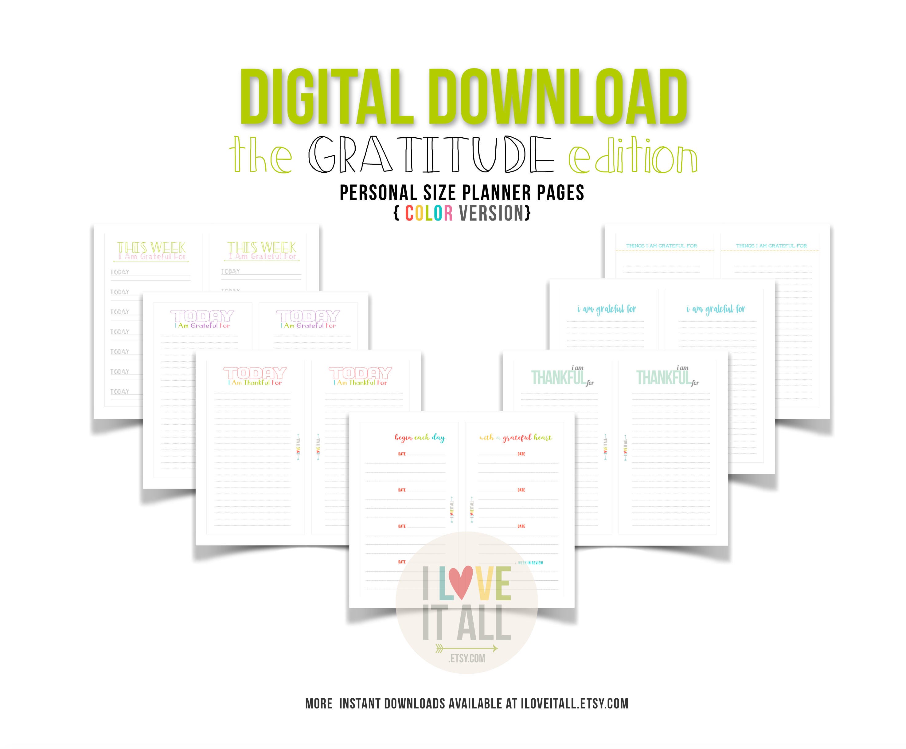 gratitude journal planner insert pages printable thankful grateful personal downloads