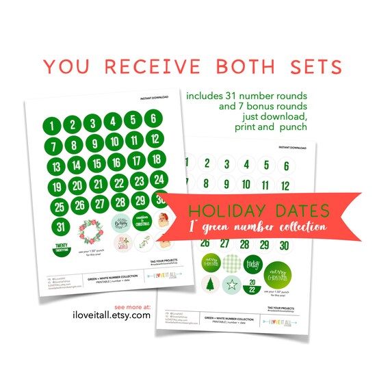 1 Round Green Dates, Advent Calendar Numbers Set, Printable Cut Apart Date,  Number Die Cut Out, Monthly Dates, Instant Download, Holiday - Etsy