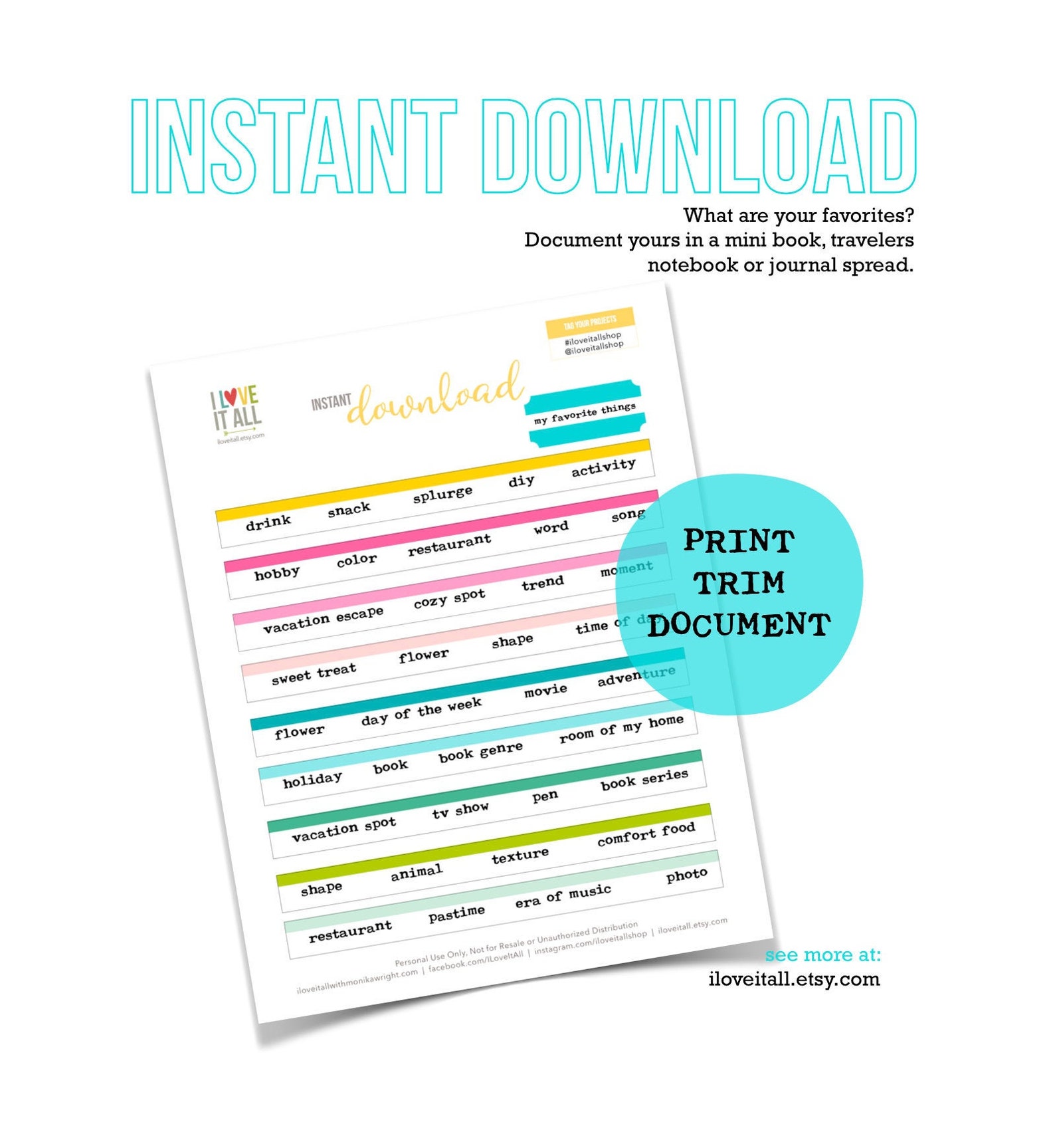 My Favorites Printable Journaling Prompts My Favorite | Etsy