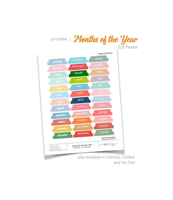 Cottagecore Monthly Journal Tabs: Printable Planner Dividers (Digital Download)