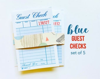 Blue Guest Check Receipt | Set of 5, Junk Journaling Supply, Office Ephemera, Collage Art, Mixed Media Art Supplies, Vintage Vibe, Retro