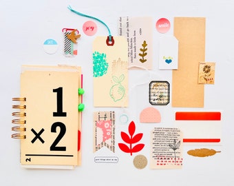 Math Flash Card Junk Journal Antique Retro Vintage Vibe Craft Kit Paper Wedding Anniversary Gift Handmade Mixed Media Notebook Collage Art