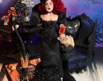 Miniature Witch Dollhouse Doll, Scarlett Nightmagick, OOAK Art Doll