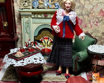 Dollhouse Doll, Dollhouse Miniature, Hand Made Miniature, Character Miniature, 1940 Style Miniature, Lady Rosamund