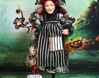 OOAK Halloween Miniature Witch, Teagan Autumnmoon, Dollhouse Witchling