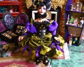 OOAK Dollhouse Miniature Doll, Steampunk Victorian Goth Witch, Euna Moonseed