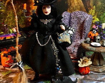 Miniature Dollhouse Doll, Hand Made Miniature, Miniature Witch Doll, Good Witch Evangeline Blackheath