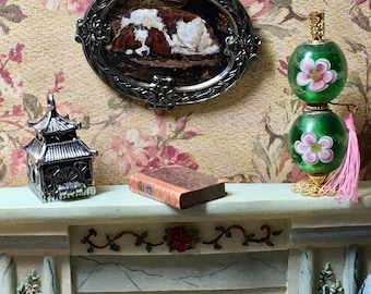 Dollhouse Miniature, Miniature Painting, Hand Made Miniature, Queenie, The King Charles Spaniel