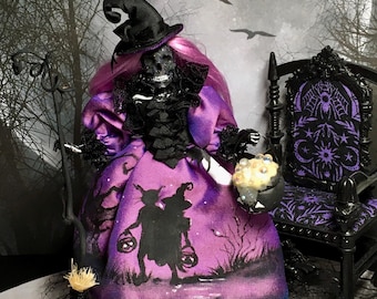 Polymer Clay Good Witch Dollhouse Miniature, Glow Cauldron