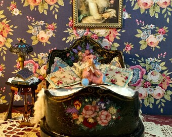 Dollhouse Miniature Bed, Dollhouse Furniture, Hand Made Miniature, The Martha Rose Bed