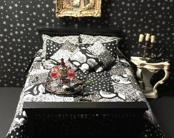 Midnight Dreams Miniature Bed, 1/12 Scale Dollhouse Furniture