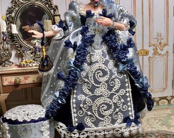 Miniature Doll, Georgian Miniature Doll, Dollhouse Doll, Lady Ella Blue