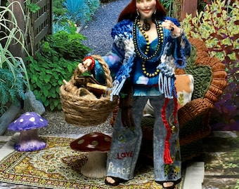 Handmade Dollhouse Miniature Doll, OOAK Polymer Clay Flower Child