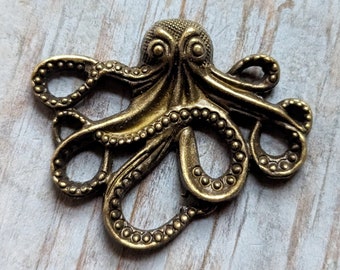 Octopus Pendant Kraken Pendant Bronze Octopus Charm Steampunk Octopus Lover Nautical Pendant Ocean Pendant Large Octopus 1.25"/32mm 1 pc