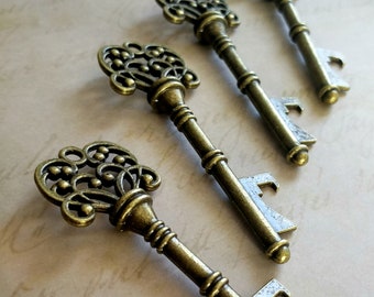 Large Skeleton Keys Bottle Openers Rustic Wedding Favors Gift Vintage Big Pendant Antiqued Bronze Steampunk 3 inches 20 pcs Bulk Lot