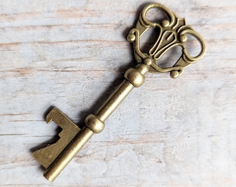 Large Skeleton Key Bottle Opener 1 Key Antiqued Bronze Large 3 inches Steampunk Vintage Look Old Style Wedding Decoration Favor Pendant 1 pc