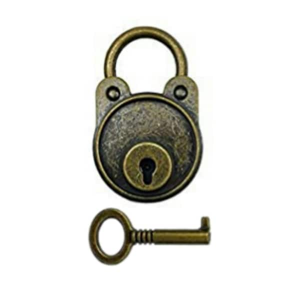 Lock and Skeleton Key Set Antiqued Bronze Decorative Old Vintage Look 1.85" 1 Set Padlock with Key