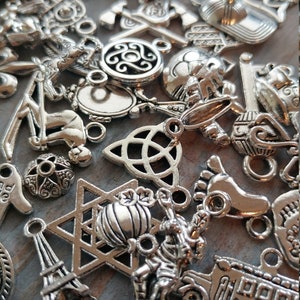 25 Pairs Assorted Charms Silver 50 pcs Mixed Pendants Findings Set Bulk Lot