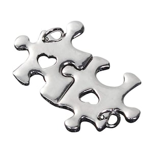 2 Puzzle Piece Pendants 1 inch with Heart Cut Out Silver Bulk Lot Autism Awareness
