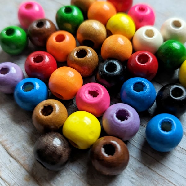 Assorted Wood Beads 100 Painted Colorful Wooden Macrame Craft Bulk 12mm Lot 100 pc Set