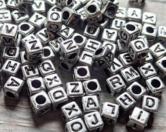 Letter Cube Beads Bulk 100 Silver Metal Cubes Black Letters Bulk Lot 6mm Spelling