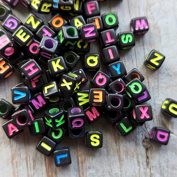 Letter Beads You Choose Pick 10 Custom Set Black Cubes Assorted Neon Letters Bulk Lot Acrylic 6mm Spelling