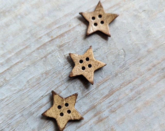 Star Buttons Natural Coconut Shell 32mm 1.25 Inch Craft Supply Bulk Lot