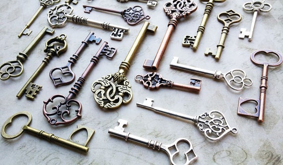 Steampunk Key Charms Pendants Skeleton Keys Assorted Bronze Silver Gold  5/10/25+