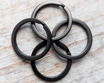 Split Ring 1 inch Matte Black 4 Key Rings Dark Connectors