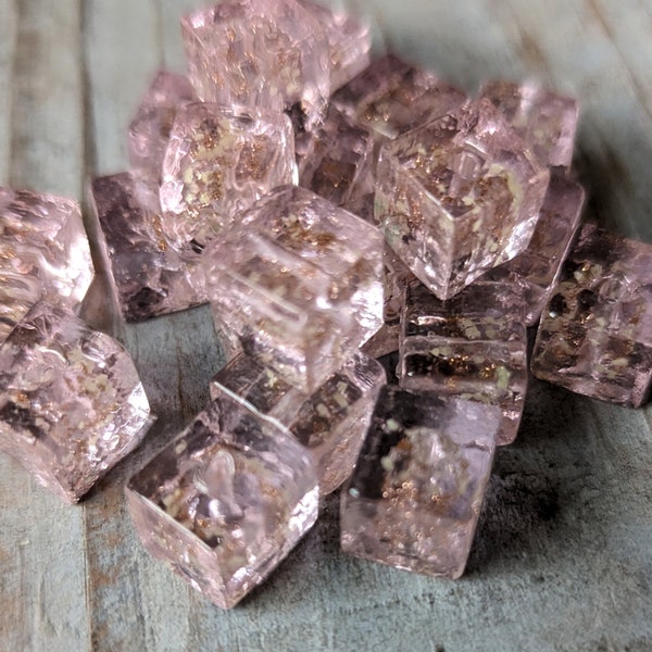 Glow in the Dark Glass Beads 10 Pink Cube Craft Bulk Lot Set 11mm/0.4 inch Beading Bulk Lot Set Luminous