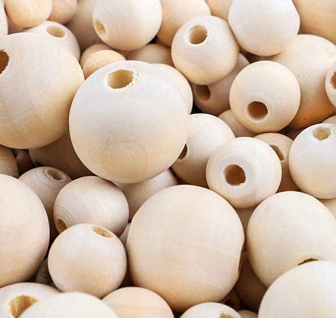 Assorted Wood Beads 50 Unpainted Wooden Craft Bulk Mix Sizes 8mm22mm