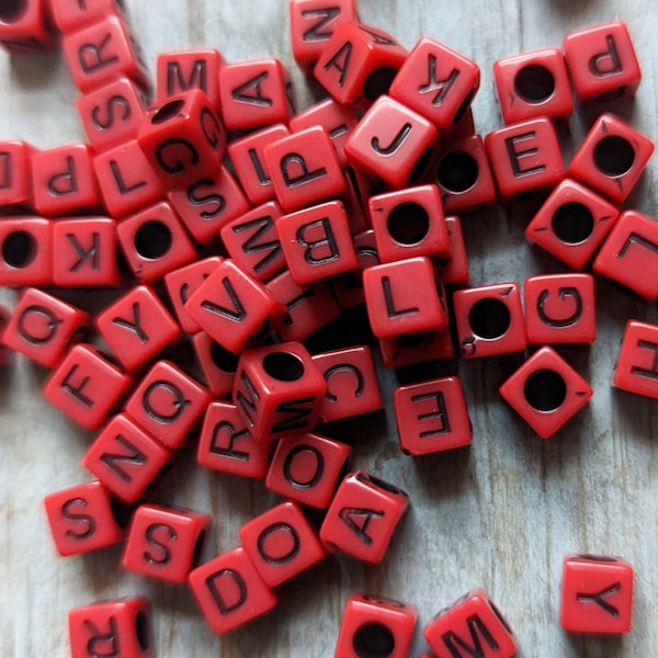 Letter Beads Bulk 100 Red Cubes with Black Letters Bulk Lot 6mm Spelling Alphabet