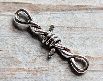 Barbed Wire Connectors Bulk 100 Pendants 33mm/1.3" Antiqued Silver Ranch Cowboy Rustic Twisted Fence
