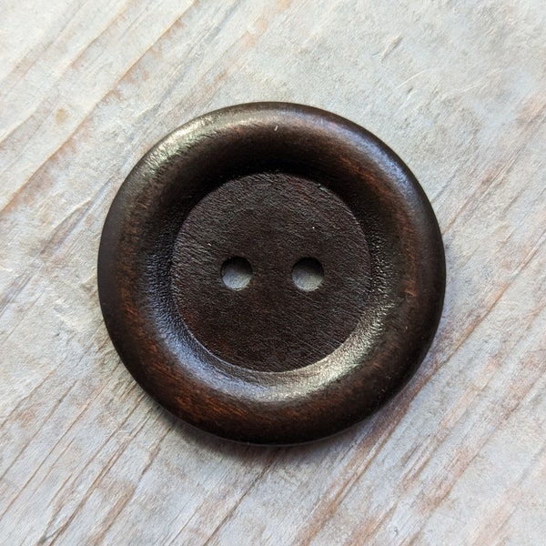 1 Big Wood Button Large 50mm 2 inch Craft Supply Wooden Dark Brown Vintage Look