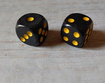 Black Dice with Yellow Pips Standard Size 16mm Rounded Corners Six Sided 2 Die