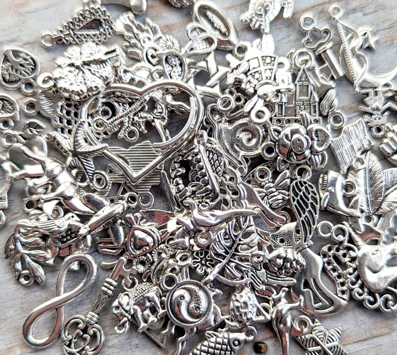 Assorted Charms Rustic Silver 50 Pcs Mixed Random Jewelry - Etsy