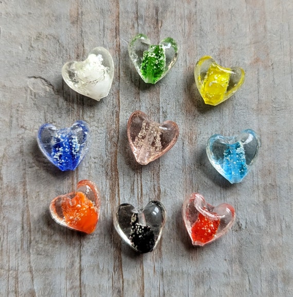 Glow in the Dark 10 Heart Glass Beads Lamp Work Sparkle Heart Craft Bulk Lot Set 15mm Beading Bulk Lot Set Luminous Assorted Colors Etsy