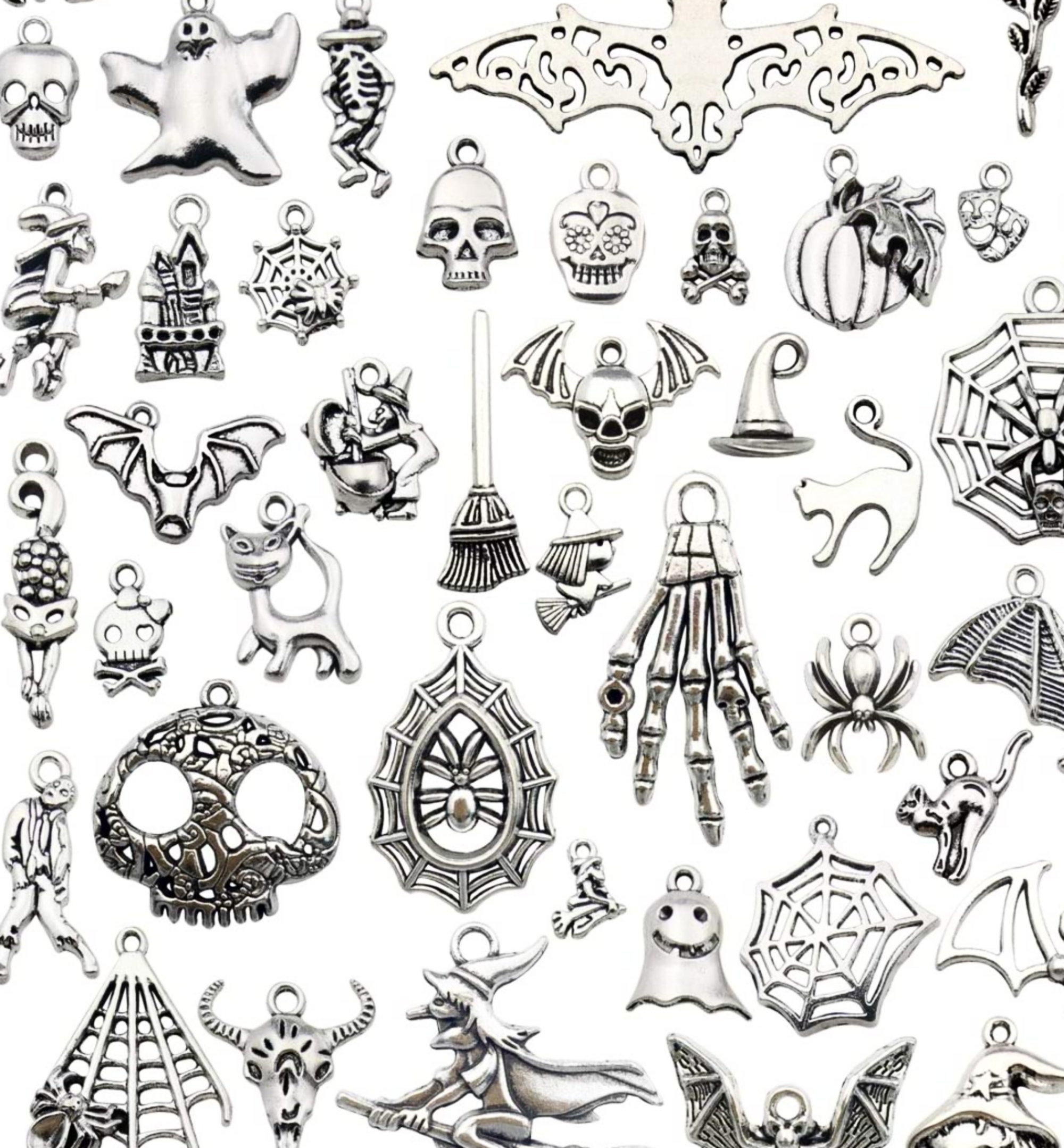 24Pcs 4 Styles Halloween Gothic Charms Tarot Charms Bulk Black and White  Magic Charms Moon Cat Skull Energy Charm for Jewelry Making Charms DIY