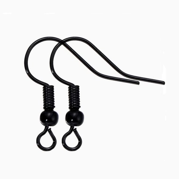 Black Earring Hooks Loops 10 Jewelry Making Craft Supply 20mm 0.7 inch Hypoallergenic Lot