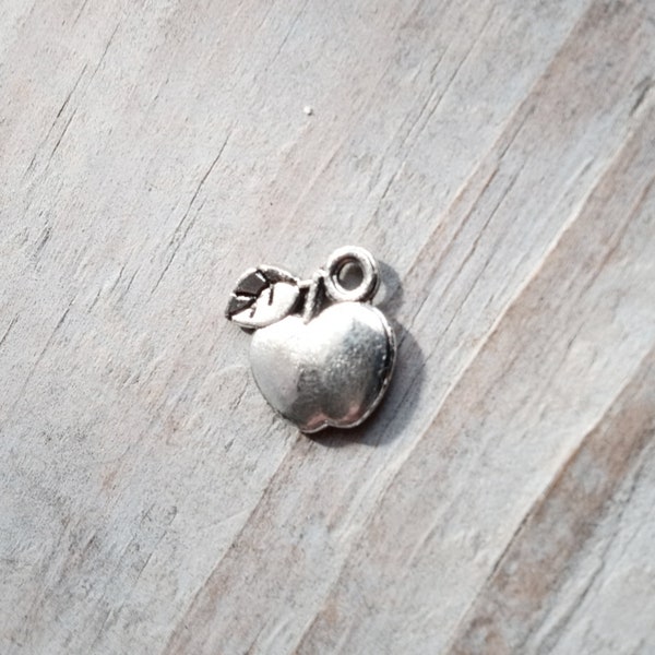 1 Apple Charm Small 10mm 3D Fruit Pendant Adam Eve School Cooking Antiqued Silver