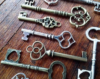 Skeleton Keys Bulk Skeleton Key Pendants Steampunk Keys Assorted Keys Vintage Wedding Keys Bulk Skeleton keys Bronze Silver 20pc 2-3.5"