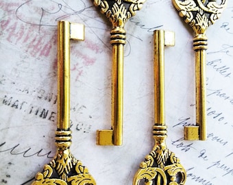 Bulk Skeleton Keys Bulk 100 Large Steampunk Bulk Lot Set Pendants Gold Keys 3.5 inch Victorian Vintage Style Ornate