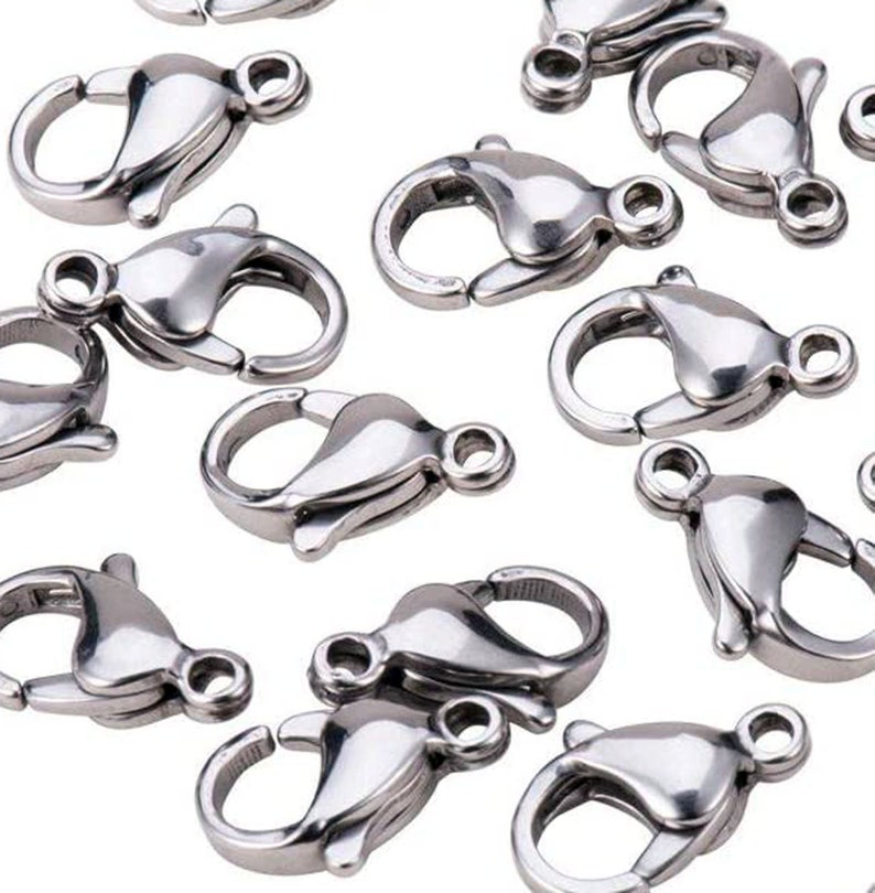 Lobster Clasps 6 Stainless Steel Shiny Silver 12mm/0.47 Bulk Lot Set Jewelry Craft Supply Connectors image 1