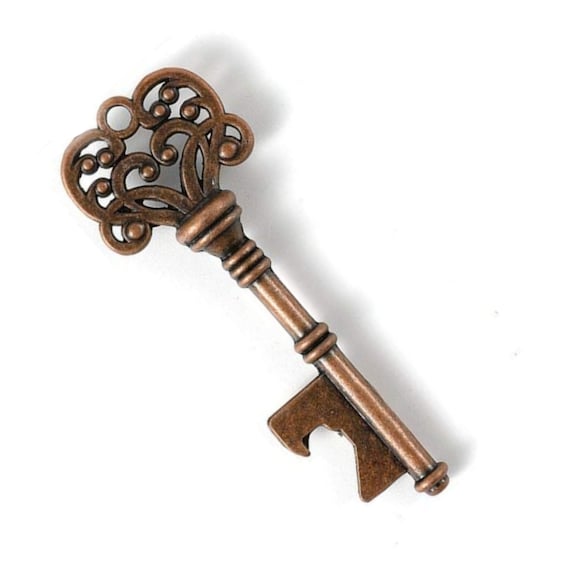 1 Large Skeleton Key BOTTLE OPENER Antiqued Bronze Rustic Wedding Favor 1 Key 3" 