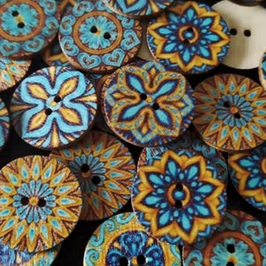 Assorted Wood Buttons 20 Blues Mixed Colors and Sizes Vintage Look Wooden Craft Supply Bulk Lot Set Boho Craft Supply