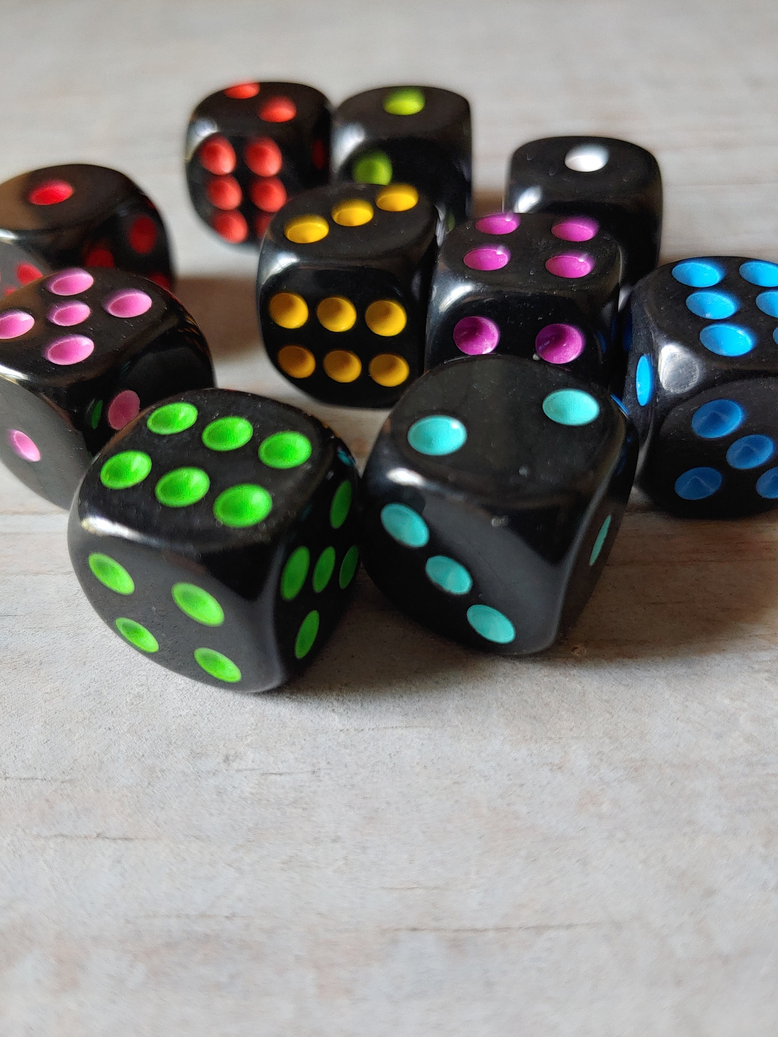 Black Dice With Multicolor Pips 10 Die 10 Different Assorted Etsy