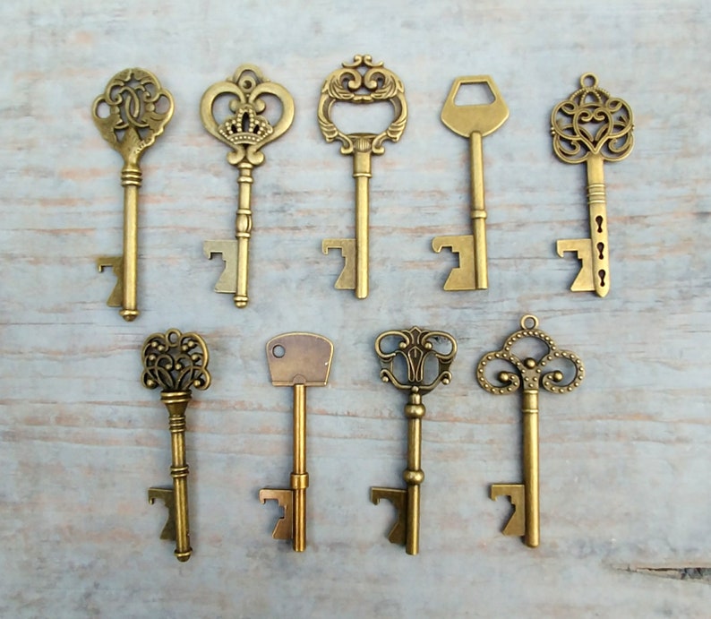 Bulk Skeleton Keys 100 Large Bottle Openers Assorted Mix Antique Bronze Rustic Wedding Pendants 2.75-3.25 Steampunk Vintage Style Bulk Lot image 1