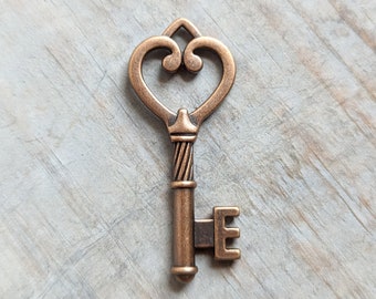 Skeleton Key Steampunk Key Heart Key Vintage Style Skeleton Key Charm Skeleton Key Pendant Antiqued Copper 1 Pc 45mm/1.8"